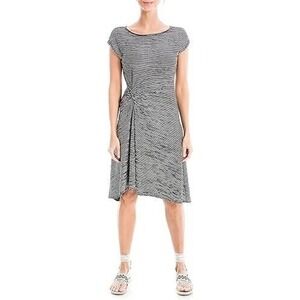 NWT Max Studio Cap Sleeve Striped Asymmetrical Dress Womens Black White Size L